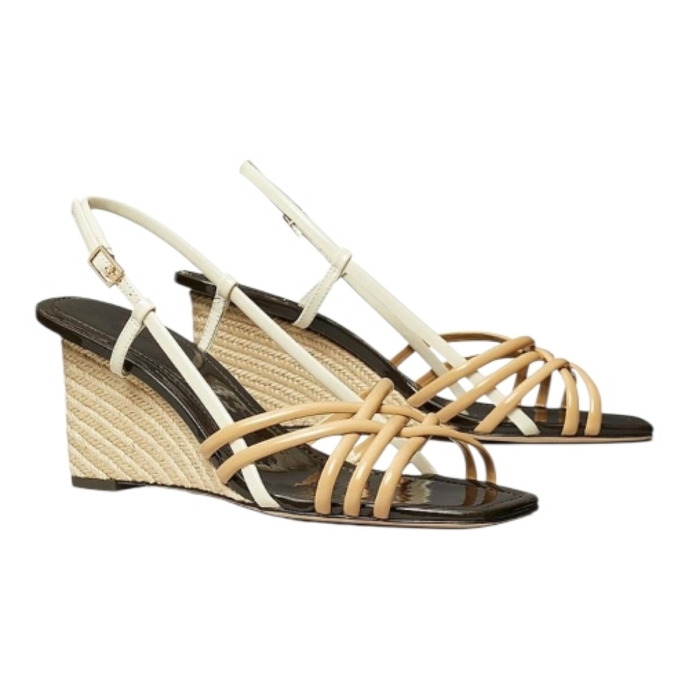 Tory Burch Two-Tone Multi Strap 75MM Wedge Sandals‎ Size 9